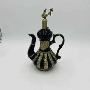 Antique Chinese Blue Cobalt Ornate Brass Design Teapot Porcelain - Picture 1 of 18