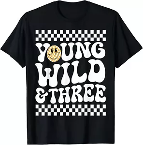 Kids Young Wild and Three 3rd Birthday Boy Happy Dude T-Shirt unisex T-Shirt - Picture 1 of 2