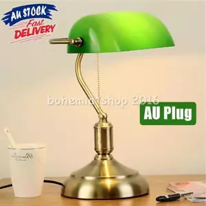 Classical Banker Desk Lamp Pull Chain Switch Green Glass Light Brass Deocration - Picture 1 of 10