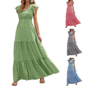 Mujeres Vestido Informal Verano Bohemio Estampado de Flores Cuello en V Mangas Cortas Vestidos - Imagen 1 de 28