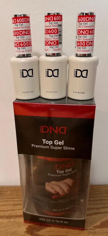 DND Top Gel No Cleanse 600 tamaño de recarga 16 oz + 3 top 600 tamaño pequeño (.5 oz) Foto 1 de 1