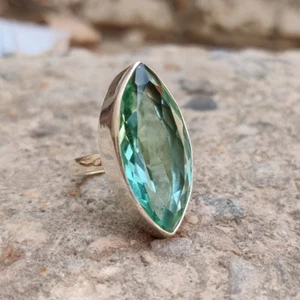 Aquamarine Gemstone Ring Solid 925 Sterling Silver Partywear Ring All Size HM35 - Picture 1 of 3