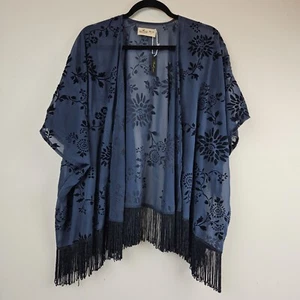 Hollister transparenter Ausbrenner Samt Damen Einheitsgröße Fransen blau Blumen Beachwear - Bild 1 von 10