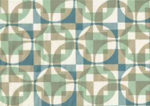 Robert Allen Fabric Green Blue Tan Ivory Cotton Drapery Upholstery - Picture 1 of 2