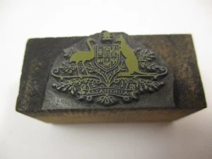 Vintage Australia Coat of Arms Seal Metal Printing Press Block Stamp - Picture 1 of 4