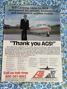Vintage 1977 Accredited Ground School AGS Print Ad Pilot Training Bill Canning - Picture 1 of 7