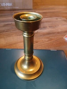 Brass Candlestick Vintage Stick Holder W/ Dip Pan 6 1/2 In - Picture 1 of 5