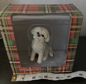 Nuovo con scatola nuovo con scatola cane Sandicast ornamento natalizio bichon frisone vacanze calze bianco - Foto 1 di 8