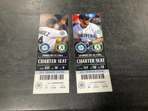 SEATTLE MARINERS~2013 TICKET STUB 9/27/13-9/28/13 vs A'S Cover