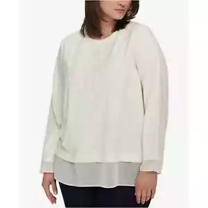 Tommy Hilfiger Cotton Blend Logo Sweatshirt Top Ivory 1X $89.50, New With Defect - Picture 1 of 9