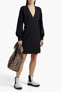 RRP €259 GANNI Mini Wrap Dress EU44 US14 UK18 3XL Black Buttoned Cuffs V-Neck - Picture 1 of 6