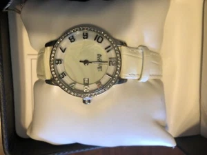 Women's August Steiner AS8056WT Quartz Movement Crystal Bezel Date Leather Watch - Picture 1 of 5