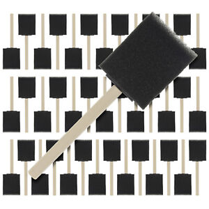 40 Pack - 2"  Foam Sponge Paint Brush Set Wood Handle Craft Touch Up Stain