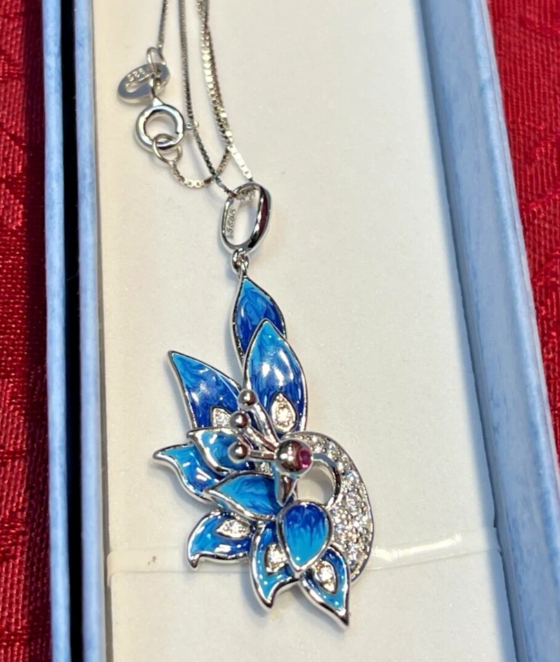 Nuevo Hermoso Collar de Plata Esterlina S925 Pavo Real Circonitas Blancas, Granate 18" Cadena Foto 1 de 4