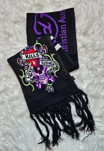 Ed Hardy Christian Audigier Scarf Skull Tattoo Love Kills Slowly Y2K Knit 70" - Picture 1 of 6