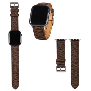 Leather MK Apple Watch Brown Strap Band 38 40 42 44 mm, series 1 2 3 4 5 6 SE - Picture 1 of 10