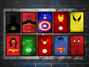 POSTER COMICS SUPER HEROS SUPERHEROES BATMAN SUPERMAN SPIDERMAN..X10 A3 SIZE - Imagen 1 de 11