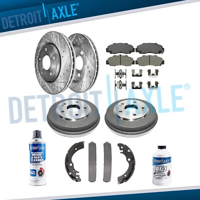 Front Drilled Rotors Brake Pads & Rear Brake Drum Shoes for 1997-2001 Honda CR-V - Image 1 of 2