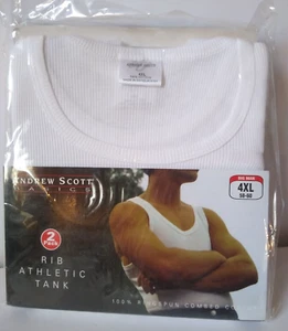 ANDREW SCOTT ATHLETIC TANK TOP*100% COTTON*2PK*SZ 4XL NEW*BIG MENS*HIGH QUALTY - Picture 1 of 7