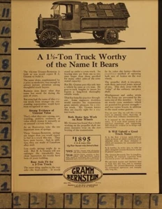 1919 GRAMM BERNSTEIN TRUCK HAUL TRANSPORT CAR AUTO MOTOR VINTAGE AD ZB16 - Picture 1 of 1