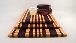 Handmade 7 Pc Exotic Wood Striped Cutting Board Chopping Block Set Wedding Gift - Picture 1 of 11