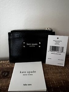 KATE SPADE Jeanne Small Card Holder Coin Purse Zip Wallet Black Leather WLRU5585