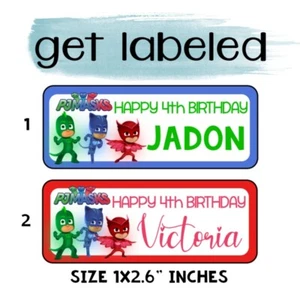 60 etiquetas adhesivas de fiesta PJ máscaras para bolsas de regalos y favores - Imagen 1 de 2