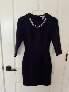 H&M Blue Sheath Dress Silver Chain Necklace Stretch Size 2 - Picture 1 of 4