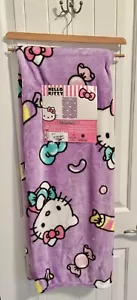 New HELLO KITTY Candy Purple Silk Touch Throw - Picture 1 of 3