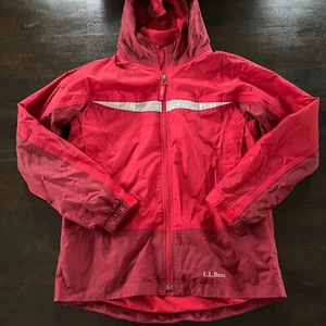 Vintage LL Bean Kids Red Fleece Lined Full Zip Hooded Logo Size L 14-16 Jacket - Picture 1 of 5