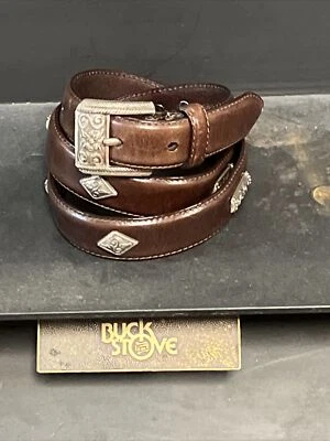 Fossil 皮带女式 L 码棕色皮革银色五金金属扣 32-33 — 第 1/4 张图片