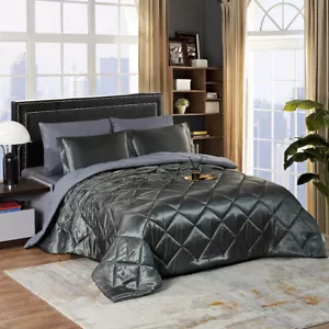 Silky Satin Comforter Set 8 Pieces Bed in A Bag Soft Luxury Quilted Bedding Sets - Picture 1 of 41