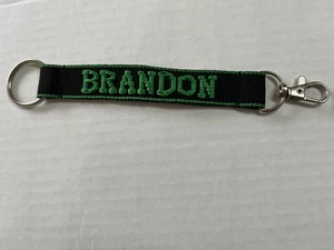 Brandon Embroidered Name Strap Key Rings Keychains with Clasp black and green - Picture 1 of 3