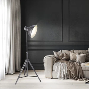 Lampada Da Terra Vintage Regolabile In Altezza Con Treppiede Grigia E Argento - Foto 1 di 10