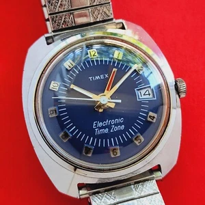 Timex Electronic Time Zone GMT Vintage Watch Rare Blue Dial Quartz For Repair - Bild 1 von 9