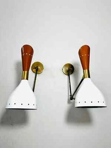 Par de luces aplique de pared italiano Stilnovo de latón de mediados de siglo años 50 - Imagen 1 de 9