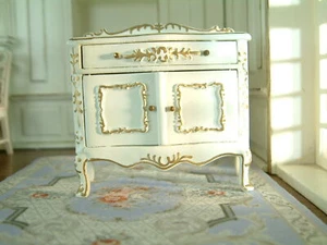 1/12 Scale Miniature Victorian Royal Gold White Luxury Wood Side Cabinet Elegant - Picture 1 of 4