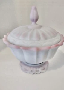 Fenton Blue Burmese Ogee 3pc Covered Candy Dish Bowl Rose - Picture 1 of 5