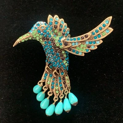 Heidi Daus Sincere Joy Crystal Hummingbird Dangle Pin Enhancer Pendant Gold-Tone - Image 1 of 4