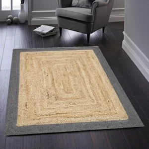 Jute home decor braided square rug non slip rustick look modern carpet mat US - Picture 1 of 9