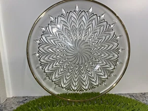 Vintage Goldrand Kristall Servierplatte - groß 14 Zoll - Kuchenteller - Mitte des Jahrhunderts - Bild 1 von 6