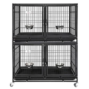 Homey Pet Two Ties 43" Stackable Dog Crate Cage Kennel W/Divider & Feeding Bowls - Picture 1 of 8