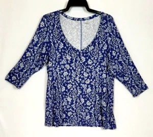 Westport NWT Women's 1X Blue Floral Deep V-Neck 3/4 Sleeve Rayon Blend Knit Top - Picture 1 of 11
