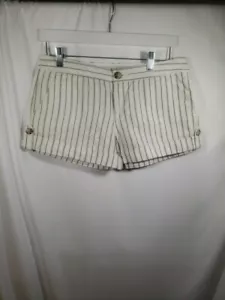 Old Navy Shorts Low Rise Womens 6 White Black Striped Linen Blend Pockets - Picture 1 of 2