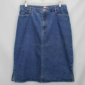 French Kuff Denim Jean Skirt Sz 12 Cotton Front Pockets Side Slits Belt Loops - Picture 1 of 9