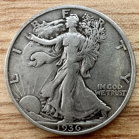 1936-P Walking Liberty Half Dollar, Very Fine, 90% Silver Cover