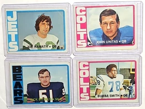 Lote de fútbol americano 1972 Topps, Namath Unitas Butkus Bubba Smith estrellas de la corte, 4 tarjetas Ppd - Imagen 1 de 10