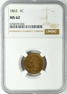 1863 COPPER NICKEL INDIAN HEAD CENT 1C NGC MS 62 - Picture 1 of 2