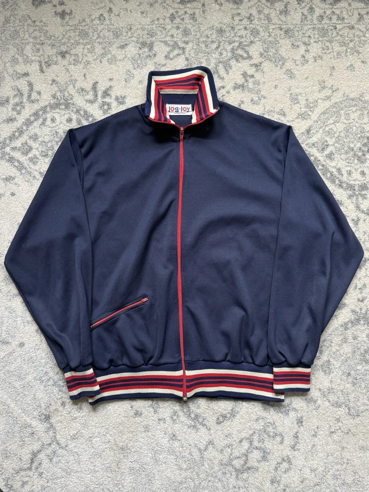 复古 Jog Joy 轨道夹克 80 年代 L 码海军蓝 — 第 1/4 张图片