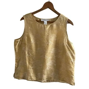 Vintage Butter Yellow Silk Floral Tank Top Size 12 Large Satin Whimsigoth Y2K - Picture 1 of 9